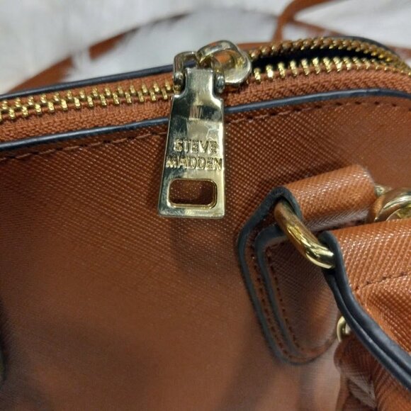 Steve Madden Brown Faux Leather Mini Satchel Bag With Crossbody Strap - Picture 8 of 15